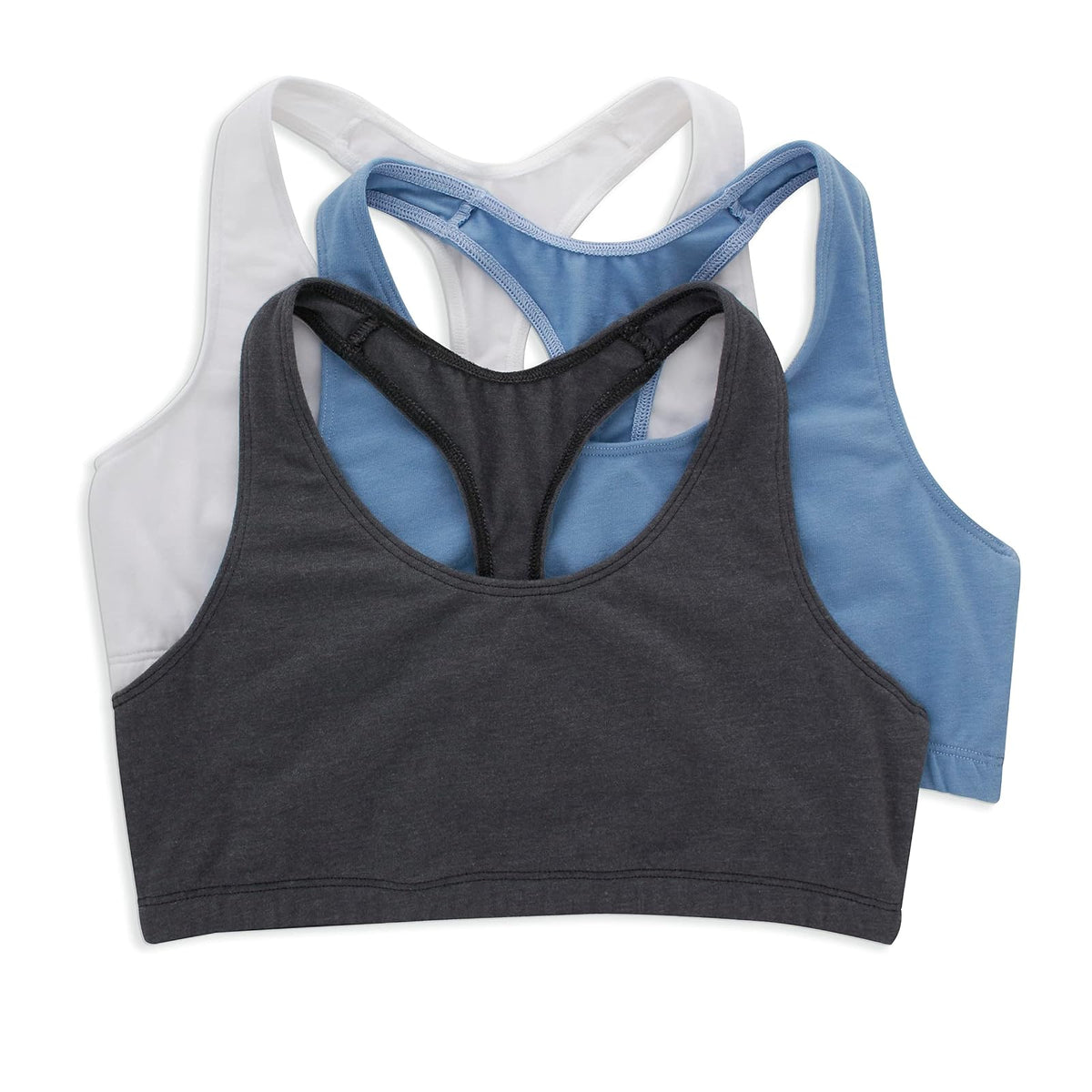Hanes Bralette de Algodón con Espalda Cruzada, Paquete de 3, para Mujer - Blanco - chamarra vaquera - Gris cielo jaspeado - G