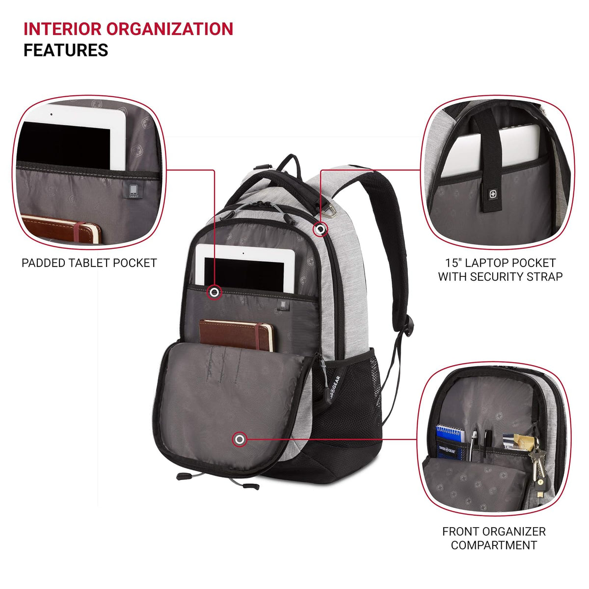 SwissGear Cecil Mochila, Computadora portÃƒ¡til, Heather Gray, Backpack Only