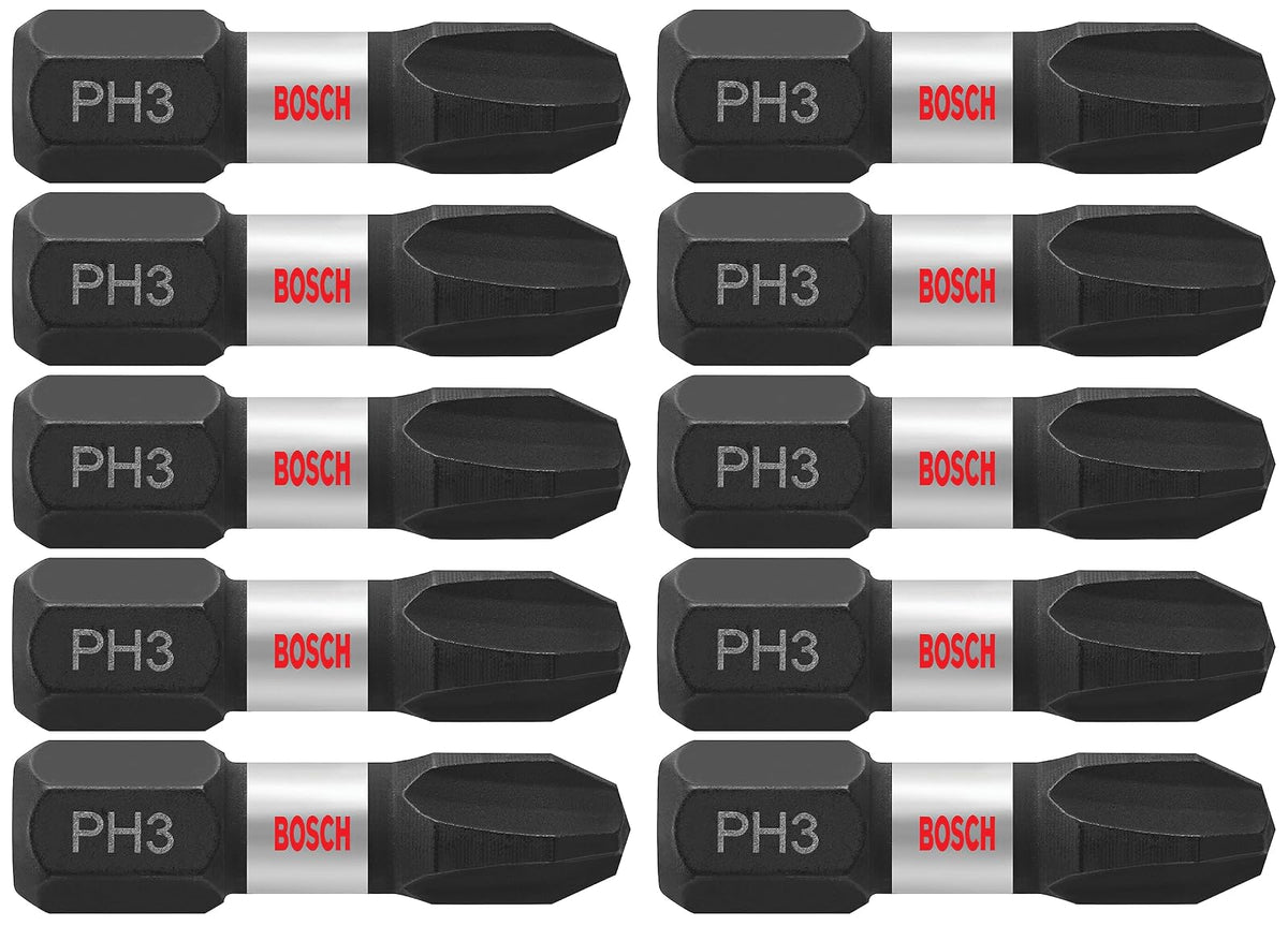 Bosch Puntas de Impacto para Atornillar Phillips, Alta Resistencia - 1 in (2.54 cm) - Phillips #3 - Brocas de inserción - Paquete de 10