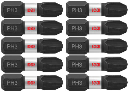 Bosch Puntas de Impacto para Atornillar Phillips, Alta Resistencia - 1 in (2.54 cm) - Phillips #3 - Brocas de inserción - Paquete de 10