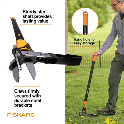 Fiskars - Herramienta de extracción de malezas de pie de 3 Garras, Herramienta de deshierbe Manual con Mango ergonómico de 39 Pulgadas de Largo con Mecanismo de fácil expulsión