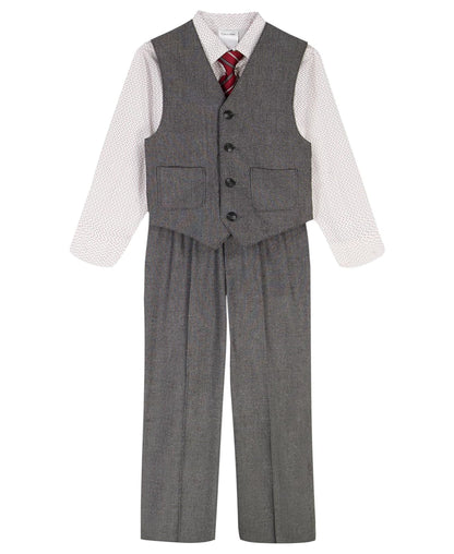 Calvin Klein - Conjunto de Traje Formal de 4 Piezas para niño, Chaleco, Pantalones, Camisa de Vestir con Cuello y Corbata