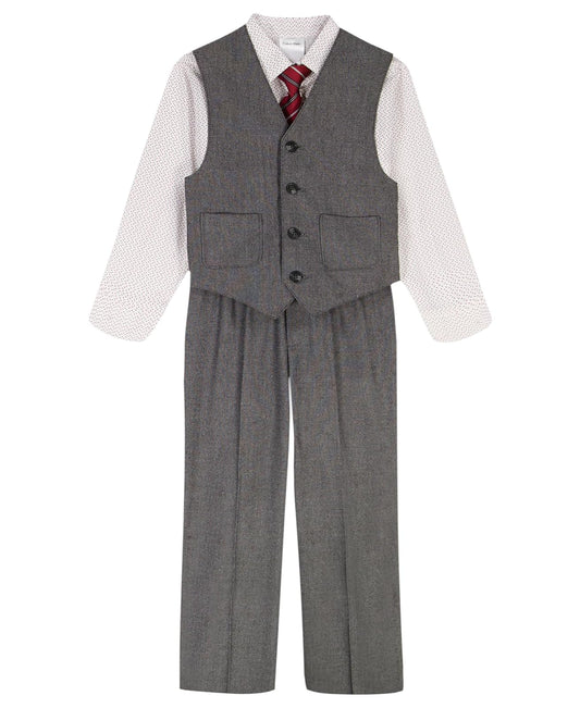 Calvin Klein - Conjunto de Traje Formal de 4 Piezas para niño, Chaleco, Pantalones, Camisa de Vestir con Cuello y Corbata