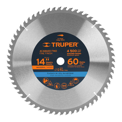 Truper ST-1460E, Disco sierra p/madera 14", 60 dientes, centro 1" - 60 dpp