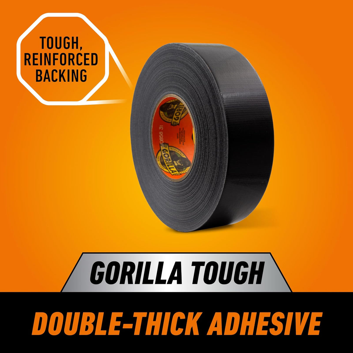 Gorilla - Cinta adhesiva negra, 1.9 pulgadas x 50 yardas (paquete de 1) - Resistente y resistente a la intemperie para interiores o exteriores