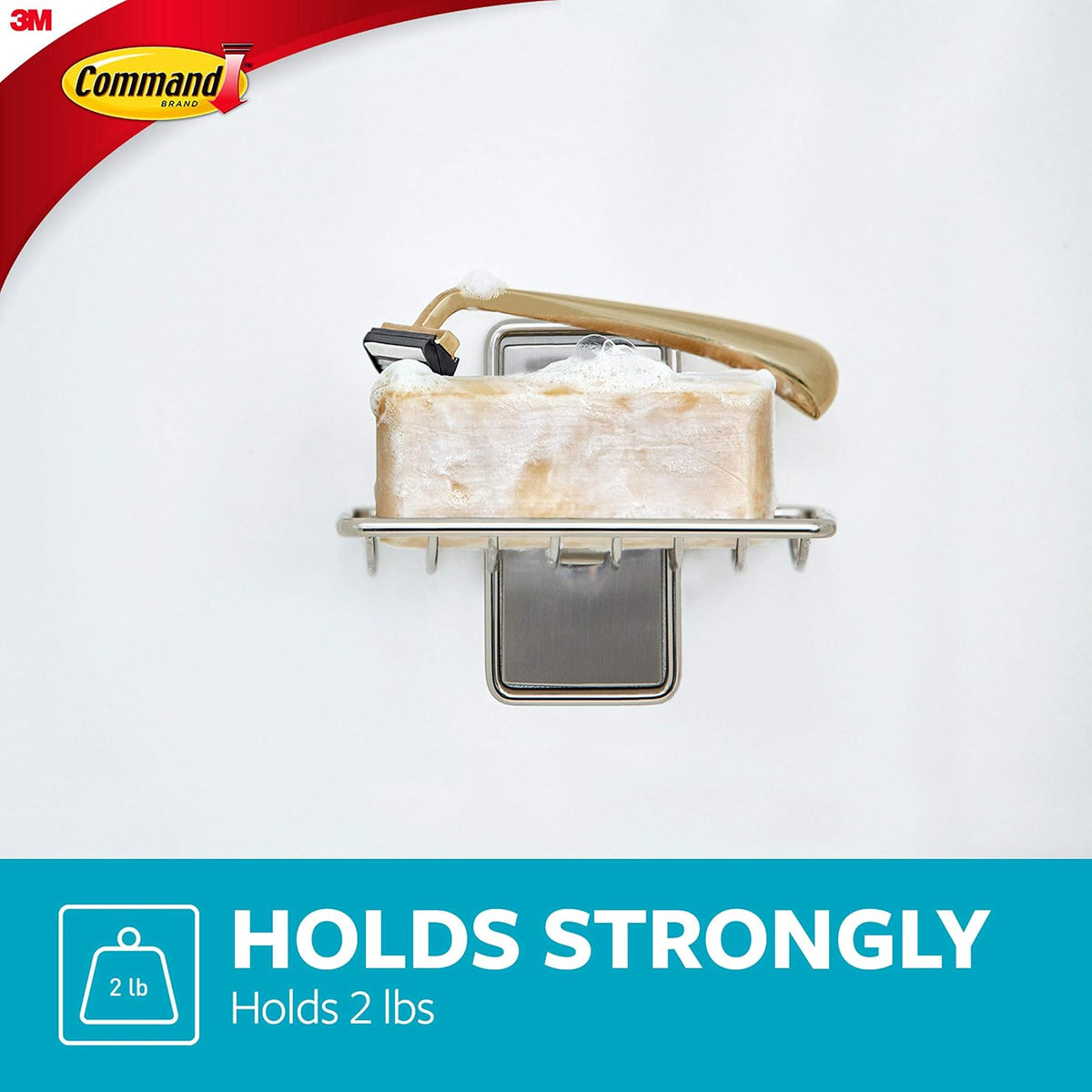 3M Command Jabonera de Níquel Satinado (Modelo BATH34-SN-ES) | Para organización de baño, resistente al agua, sin daños y con tira adhesiva, sin herramientas