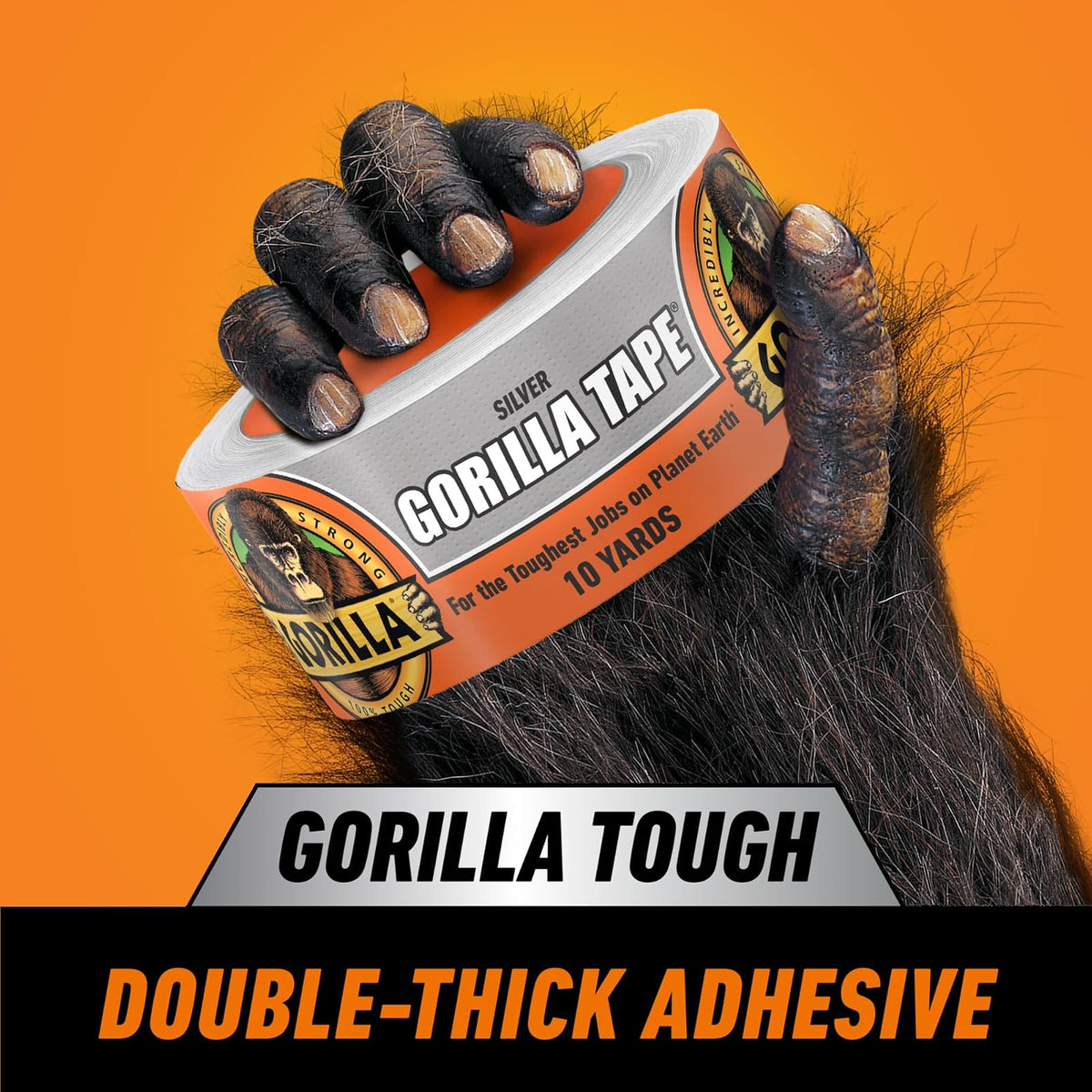 Gorilla Tape, 1.9 pulgadas x 10 yardas, plata (paquete de 1) - Conducto, utilidad, resistencia de triple capa, interior y exterior, carcasa resistente a la intemperie