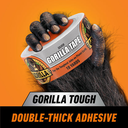 Gorilla Tape, 1.9 pulgadas x 10 yardas, plata (paquete de 1) - Conducto, utilidad, resistencia de triple capa, interior y exterior, carcasa resistente a la intemperie