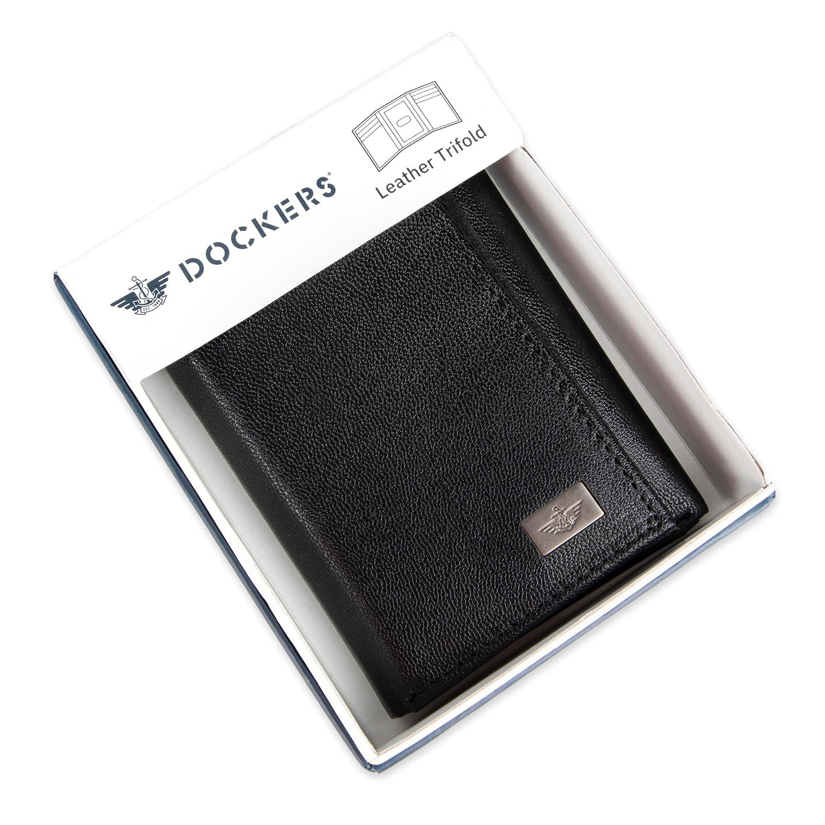 Dockers - portafolios triple para hombre de capacidad extra delgada, con múltiples ranuras para tarjetas y ventana de identificación, Negro verdadero, Talla única, portafolios triple de perfil delgado