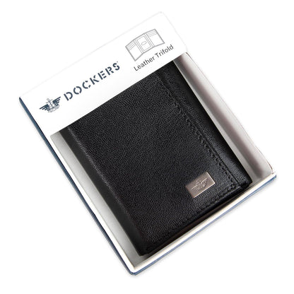 Dockers - portafolios triple para hombre de capacidad extra delgada, con múltiples ranuras para tarjetas y ventana de identificación, Negro verdadero, Talla única, portafolios triple de perfil delgado