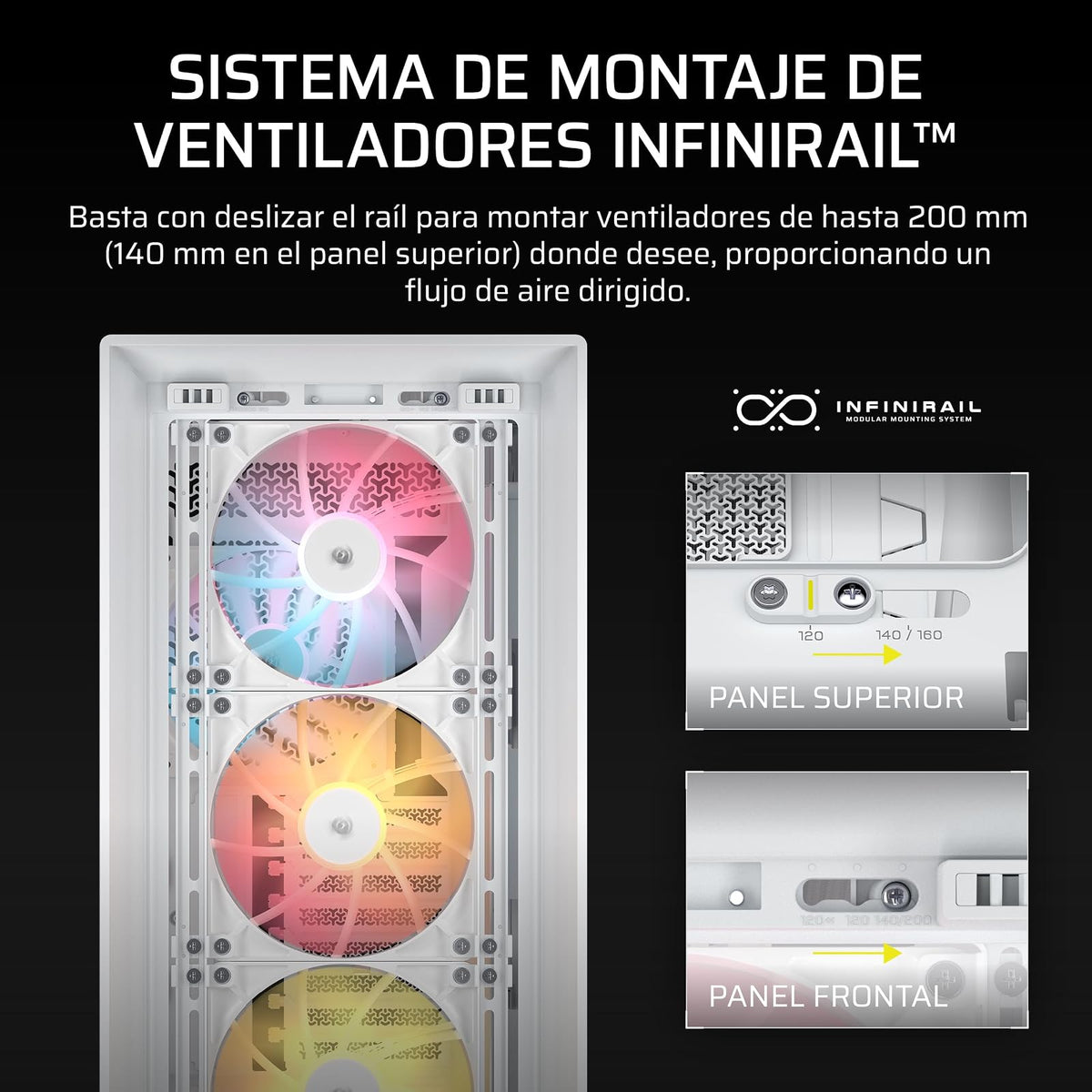 Corsair Frame 5000D RS ARGB Caja Modular Mid-Tower de Gran Flujo de Aire para PC – 4X Ventiladores RS Preinstalados, Sistema de Montaje de Ventiladores InfiniRail – Blanc