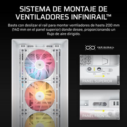 Corsair Frame 5000D RS ARGB Caja Modular Mid-Tower de Gran Flujo de Aire para PC – 4X Ventiladores RS Preinstalados, Sistema de Montaje de Ventiladores InfiniRail – Blanc