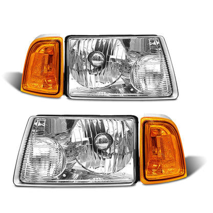 ADCARLIGHTS para Ford Ranger 2001, 2002, 2003, 2004, 2005, 2006, 2007, 2008, 2009, 2010, 2011 Conjunto de Faro Delantero con Lente Transparente Carcasa Cromada Reflector Ámbar Reemplazo de Faro