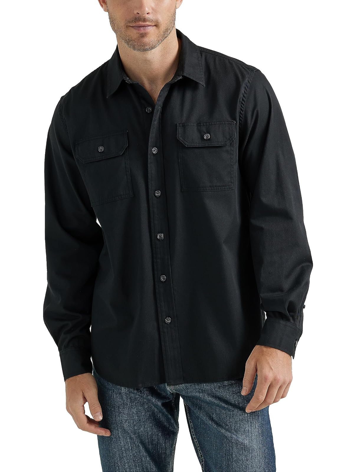 Wrangler Authentics Camisa Clásica de Manga Larga para Hombre - CH - Negro