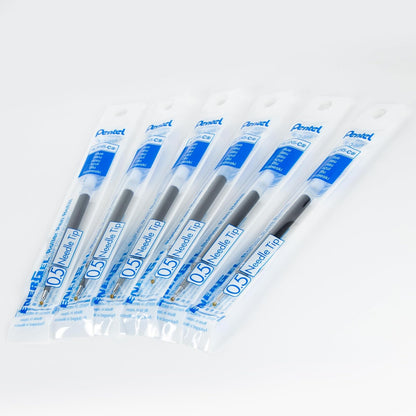 Pentel - Tinta de repuesto para bolígrafo de gel EnerGel, punta de aguja de 0,5 mm, tinta fina, azul, paquete de 6 recambios