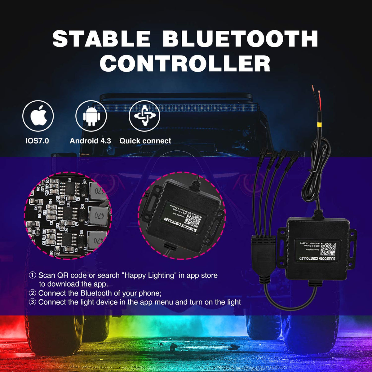 Nilight Kit de Luces LED RGB, 4 cápsulas de luz de neón Multicolor con Control de aplicación Bluetooth, Modo de música Intermitente, luz de Pozo para camión, ATV, UTV, RZR SUV