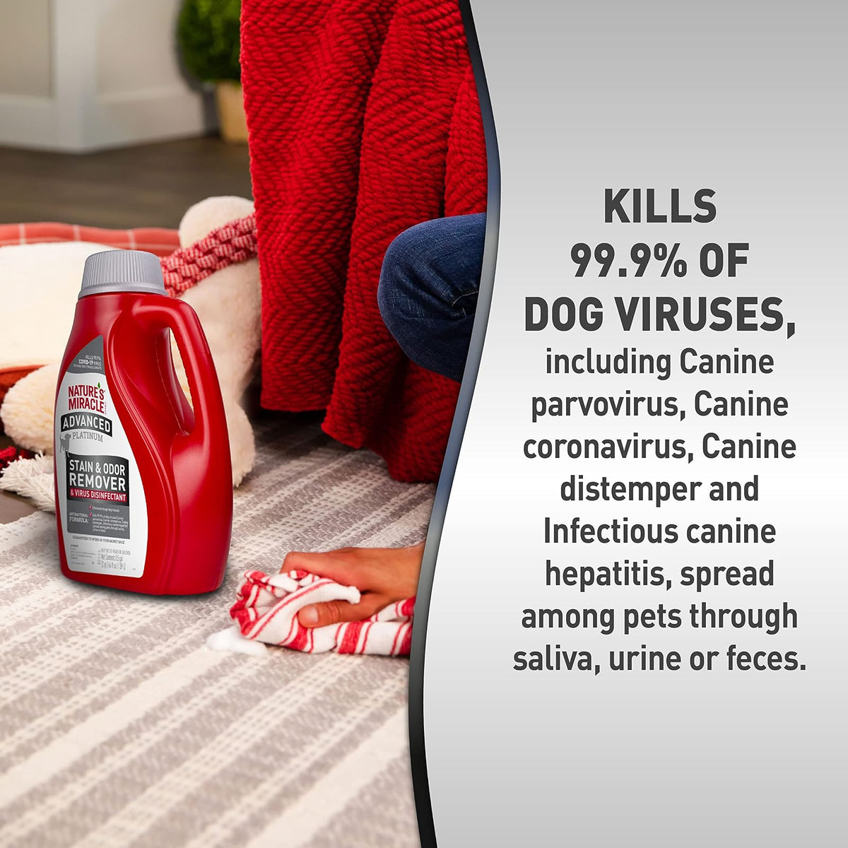Nature's Miracle Advanced Platinum Removedor de Manchas y Olores Desinfectante Virus 64 oz