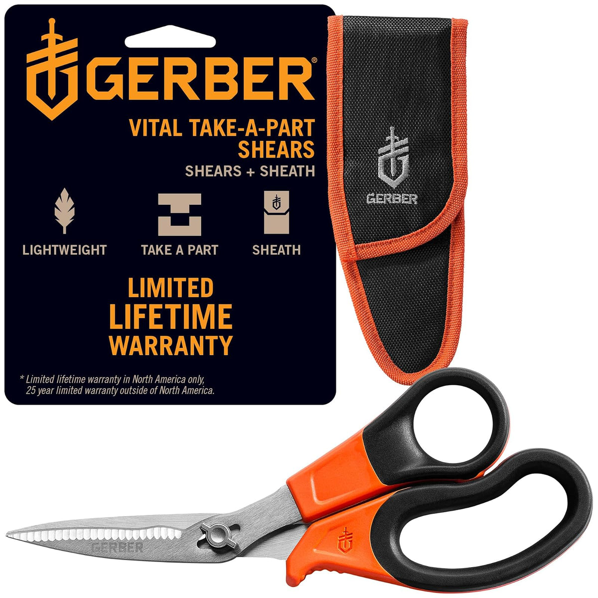 Gerber Vital Take-A-Part - Tijeras de aves con hoja dentada para caza y caza pequeña