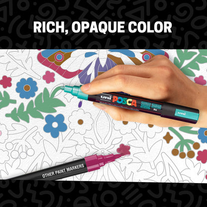 Posca - Juego de 8 marcadores de pintura medianos, 5 m, tonos metálicos, dorado, plata, bronce, azul, verde, rojo, rosa, violeta