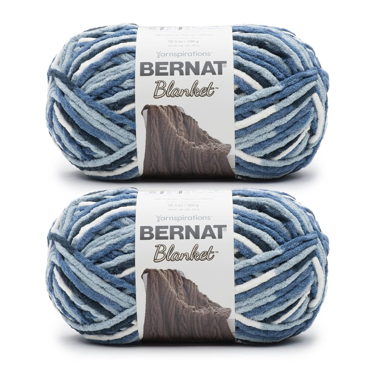 Bernat Blanket Estambre Chenille Súper Voluminoso, Paquete de 2 - Paquete de 2 - AZUL FADED