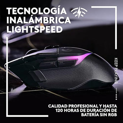 Logitech G502 X Plus Lightspeed Mouse Óptico Inalámbrico RGB para Gaming - Interruptores híbridos LIGHTFORCE, LIGHTSYNC RGB, Sensor Gaming Hero 25K, Compatible con PC - macOS/Windows - Negro