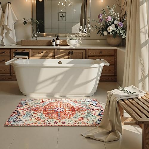 Lahome Bohemian Floral Sock on Runner Carpet Alfombra de baño Lavandería 2x4 Lavandería Hallyway Runner Tapete de baño de Lana Imitación Antideslizante Alfombra de Piso bajo para Cocina Baño Entrada