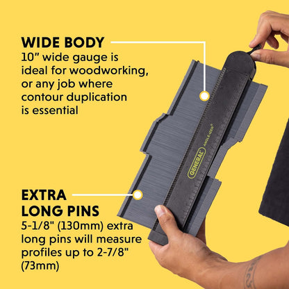 General Tools - Medidor de contorno de bloqueo #834X con pasadores extralargos, calibre de perfil, duplicador de forma, 254 mm, copia con precisión formas irregulares para un ajuste perfecto y fácil