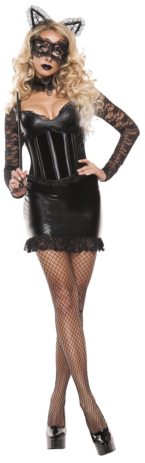 Starline Women's Cinched Kitty Sexy Cat Costume Dress 5 Piece Set, Black, Medium