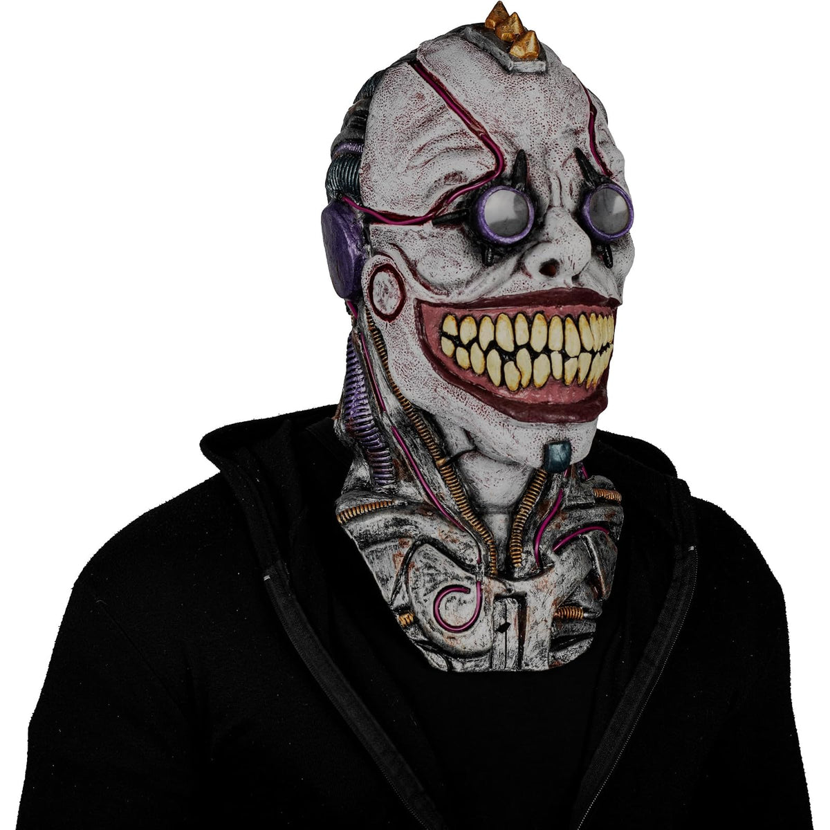 Ghoulish Productions Máscara De Látex Glasses Smile, Accesorio Payaso Sonriente, Disfraz Aterrador Halloween y Fiestas Temáticas, Cosplay Ciberpunk Clown, Diseño Artesanal Máscara Luminosa
