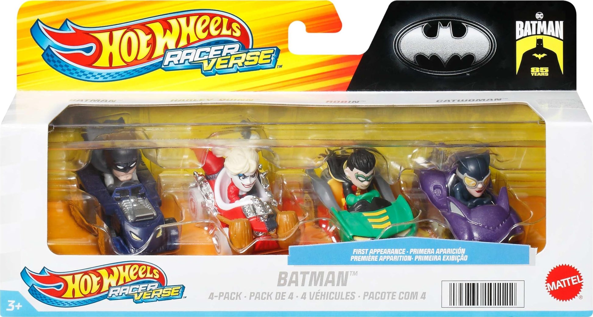 Hot Wheels RacerVerse Vehículo de Juguete Cuatro Autos de Carrera DC para niños de 3 años en adelante