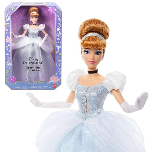 Mattel Disney Princess Sparkling Princess Cenicienta Muñeca a la Moda | Muñeca Posable con aspecto distintivo con vestido, zapatos, collar y aretes, inspirada en DMovie (exclusivo de )