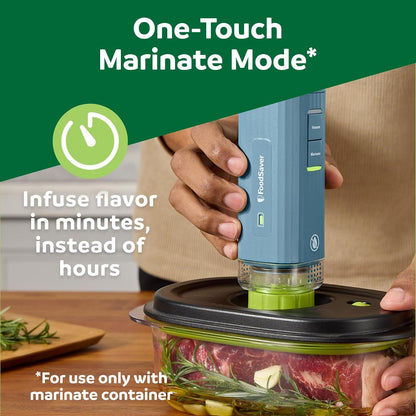 FoodSaver Mini máquina selladora al aspiradora de mano con ajuste marinado y base de carga, selladora al aspiradora de alimentos inalámbrica para congelador, almacenamiento, Sous Vide, preparación de
