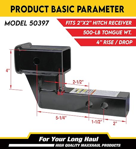 MaxxHaul Elevador de Enganche de Remolque 50397, Receptor de 5 cm, Elevación/Caída de 10 cm, Negro