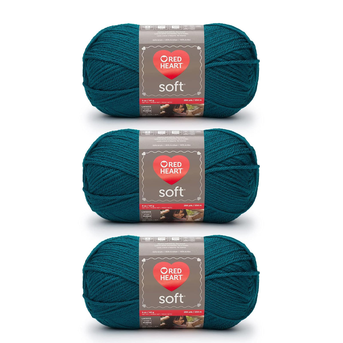 Red Heart Soft Estambre Acrílico, Paquete de 3 - Verde azulado - Paquete de 3