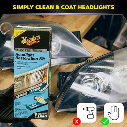 MEGUIAR'S - Kit de restauración de faros delanteros de dos pasos G2970, 4 onzas líquidas, 1 paquete