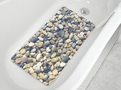 Splash Home Pebbles - Alfombrillas de Tina de PVC Impresas Antideslizantes, extralargas, Lavables a máquina, con 58 ventosas Fuertes, 16 x 27 Pulgadas, Color Gris