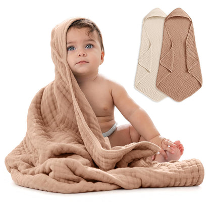 Comfy Cubs Toallas con Capucha para Bebé, Grandes, 81 × 81 cm, Paquete de 2 | Cedro y Arena - 6 Capas Algodón Muselina 100% – Suave y Absorbente para Bebés, Niños y Niñas para la Hora del Baño - Cedro y Arena - Paquete de 2 - Bebé