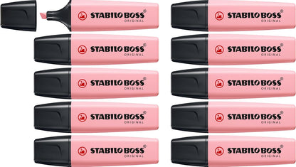 STABILO BOSS Original Pastel Resaltador, Punta Biselada, Paquete de 10 - Rosado