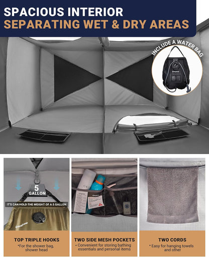 KingCamp Tienda de campaña de Ducha de Gran tamaño al Aire Libre para Camping, vestidor, Refugio portátil, Cambiador, Ducha, Refugio de privacidad, Tienda de campaña de Ducha Individual/Doble