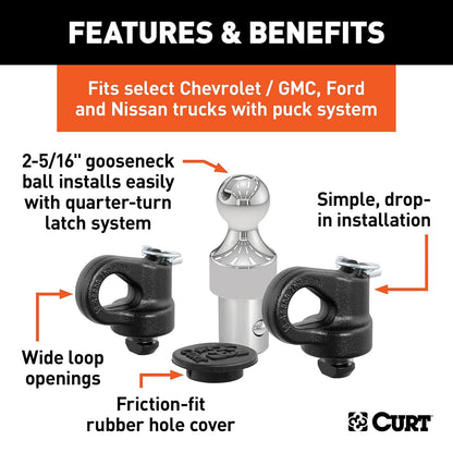 CURT Kit de Enganche de Cuello de Cisne con Sistema de Disco OEM 30K 60692 para Silverado/Sierra 2500-3500HD, F-250/F-350, Nissan Titan XD, Plateado