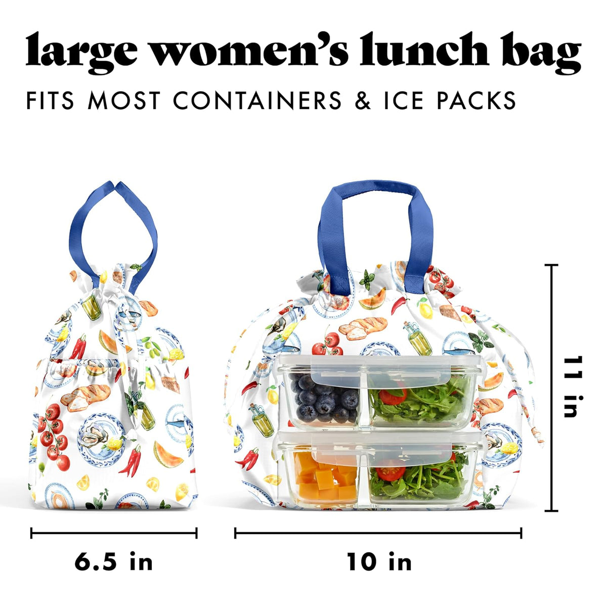 Fit & Fresh Cromwell - Bolsa de almuerzo con cordón para mujer, juego completo de almuerzo con 2 recipientes, resistente a las manchas, resistente a fugas, esencial para el regreso a la escuela