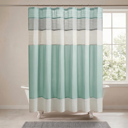 Madison Park Amherst - Cortina de Ducha de Seda sintética a Rayas Modernas Cortinas de baño de Microfibra, 72 x 72 Pulgadas, Color Aguamarina