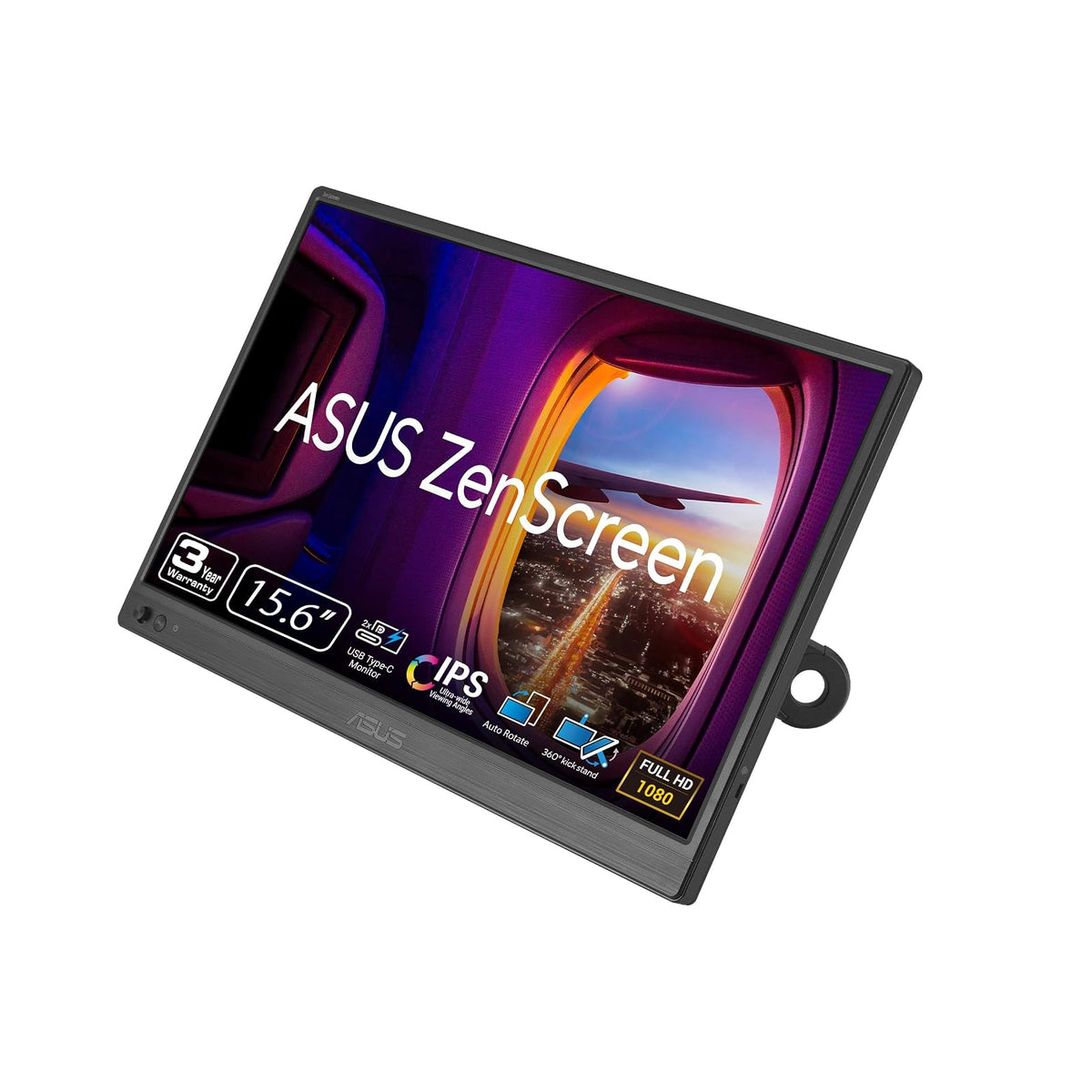 ASUS Monitor USB portátil ZenScreen MB169CK: 16 Pulgadas (15,6 Pulgadas visibles), Full HD, IPS, Doble USB Tipo C, antiparpadeo, Filtro de luz Azul, Superficie antirreflejo, Soporte de 360°