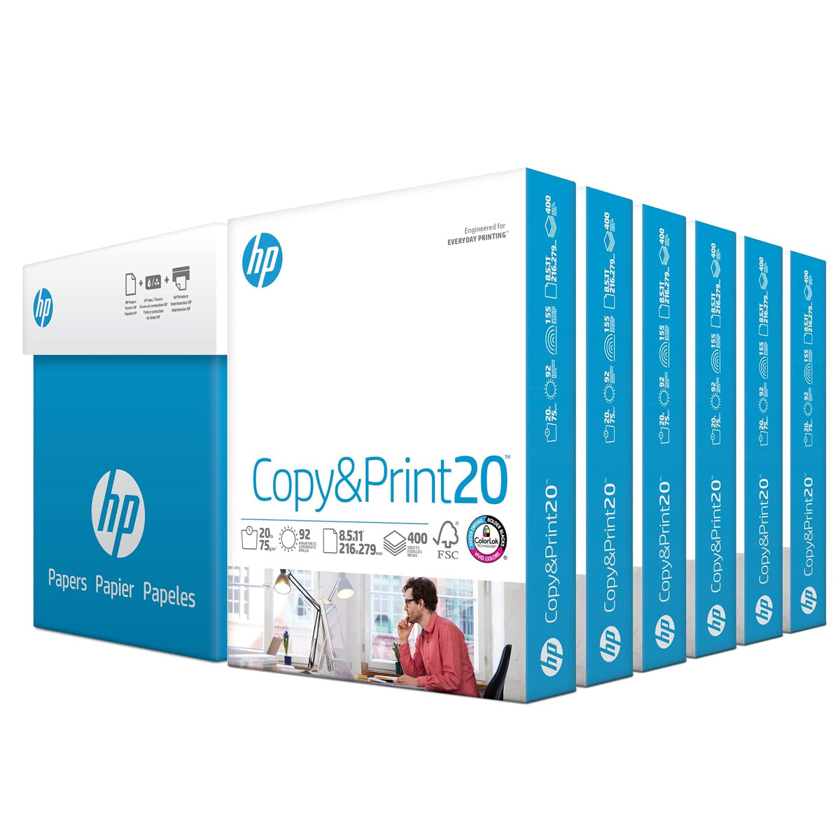 Papel para impresora HP tamaño carta, blanco, 2500 hojas - Paquete de 6 - Paquete pequeño (8.5x11)