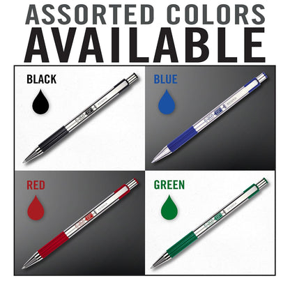 Zebra F-301 Bolígrafo retráctil de acero inoxidable, punta fina, 0,7 mm, tinta surtida, 4 unidades: negro, azul, verde, rojo