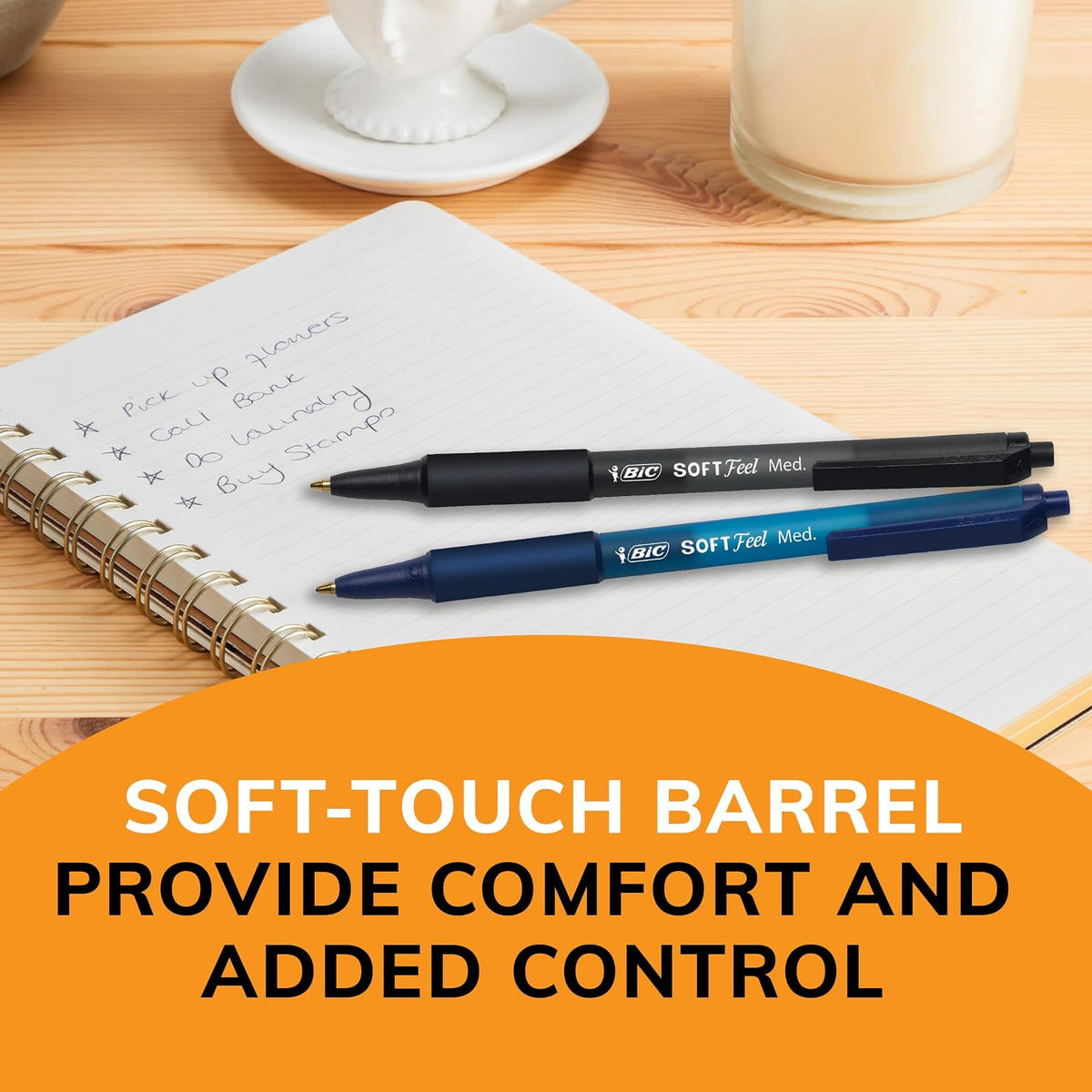 BIC Bolígrafos retráctiles de colores surtidos de tacto suave, punta media (1 mm), paquete de 36 unidades, bolígrafos negros y azules con agarre cómodo suave al tacto