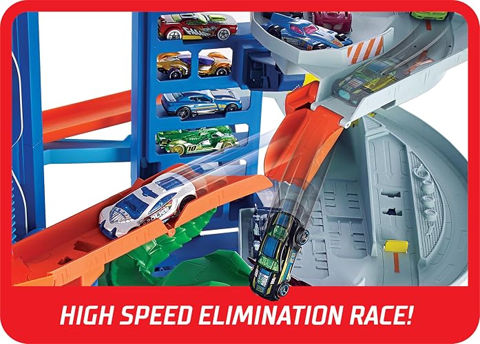 Hot Wheels City Pista de Juguete Ultimate Garage Robo T-Rex 5+ Años | Mide 1 metro; estaciona más de 100 autos, ascensor y modo multijugador