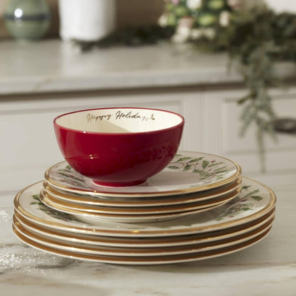 Lenox Set 6 Platos para Ensalada Holiday Porcelana Marfil Navideña 20 cm Oro 24 Quilates
