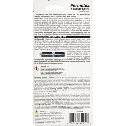 Permatex PermaPoxy Epoxi de Uso General de 5 Minutos 84101, 25 g, Negro | Negro, 25 g, jeringa dispensadora, cura 5 minutos, resistencia 3400 PSI
