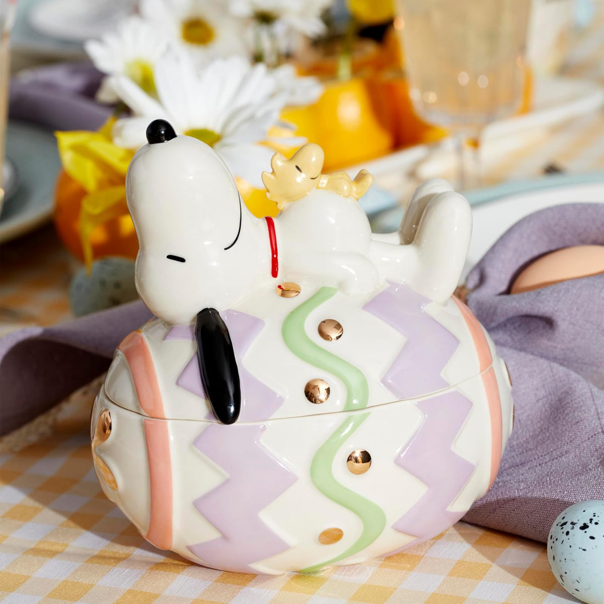 Lenox Peanuts Dulcera Snoopy y Woodstock Pascua Porcelana Huevo Oro 24K Primavera